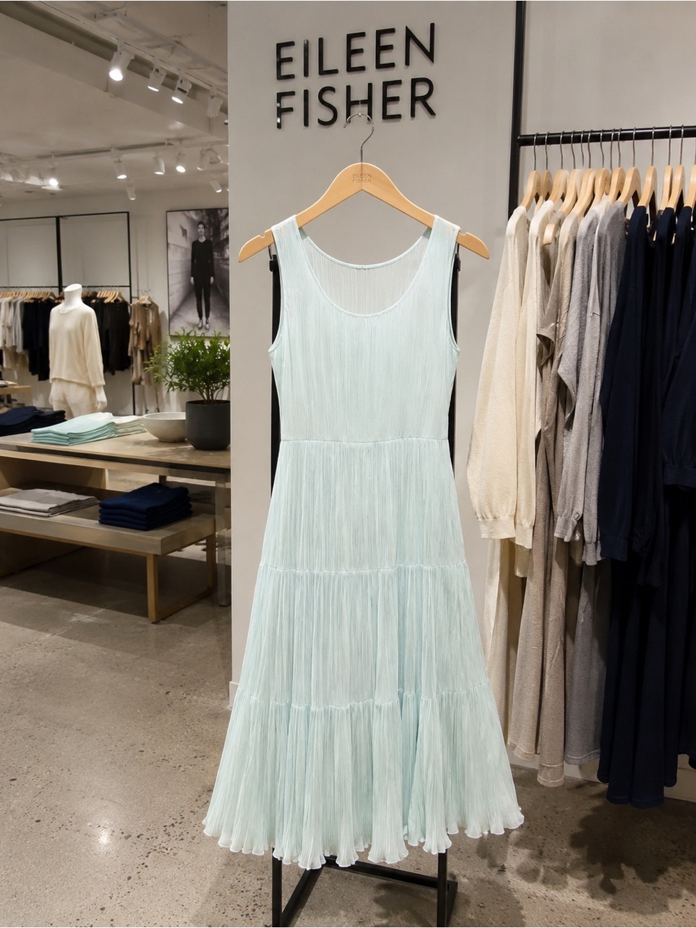Eileen Fisher Mint Green Sleeveless Tiered Midi Dress XS Excellent Condition ππ - Picture 3 of 6